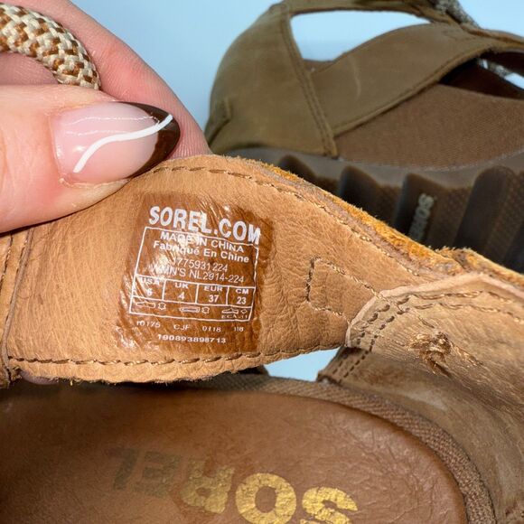 Sorel Joanie Leather Platform Wedge Sandal - Camel 6 - Picture 8 of 8